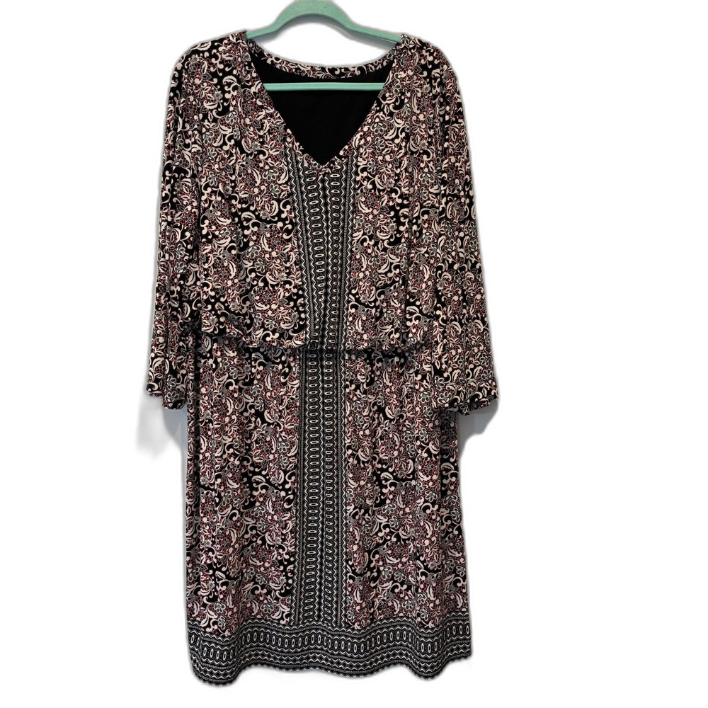 Roz & Ali Midi Dress Paisley V Neck Modest Black Empire Waist Women Plus sz 3X